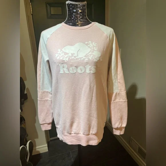 Tops Roots Crew Neck Sweater Pink And White M Poshmark